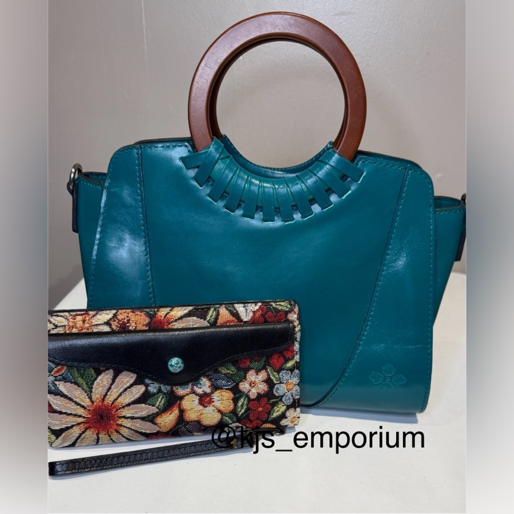 Patricia Nash Turquoise Leather Crossbody Bag With Matching Vintage Wallet